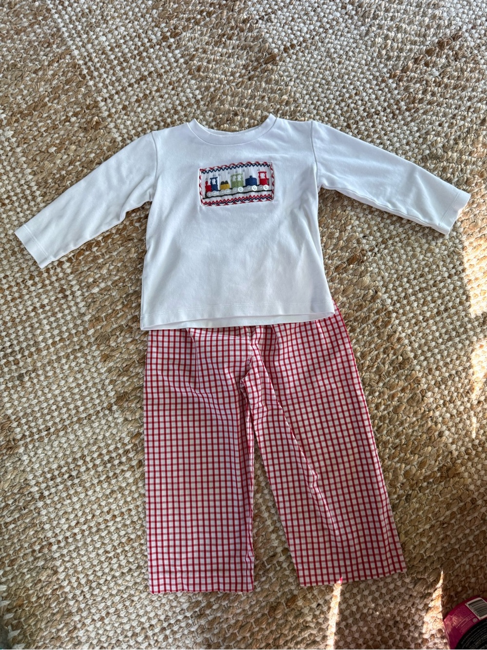 Stitchy Fish - Smocked Train Shirt and Pants Set - 3T